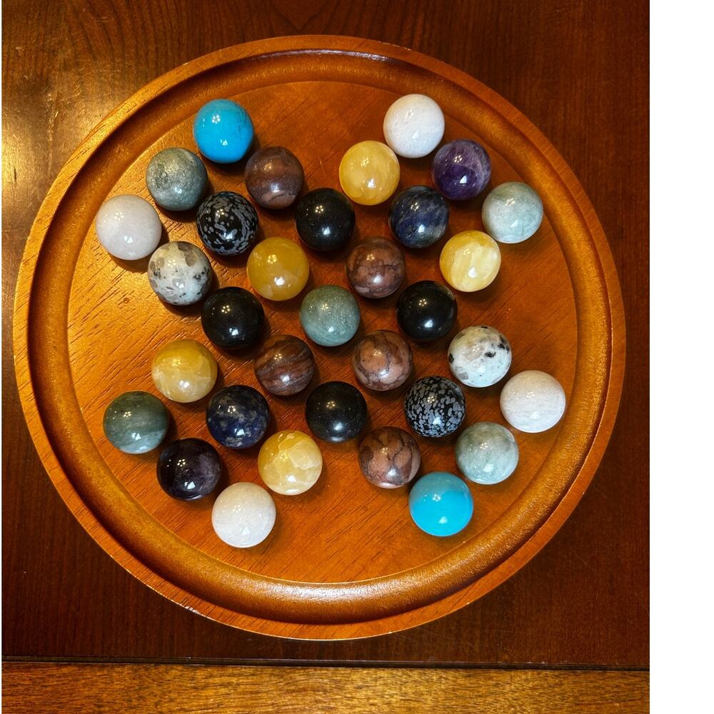Wooden Solitaire Game Semi Precious Gemstones Splits to Secret Stone Storage